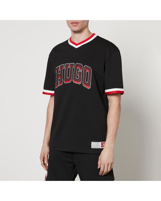 HUGO Black Cotton-jersey Relaxed-fit T-shirt With Sporty Logo for men