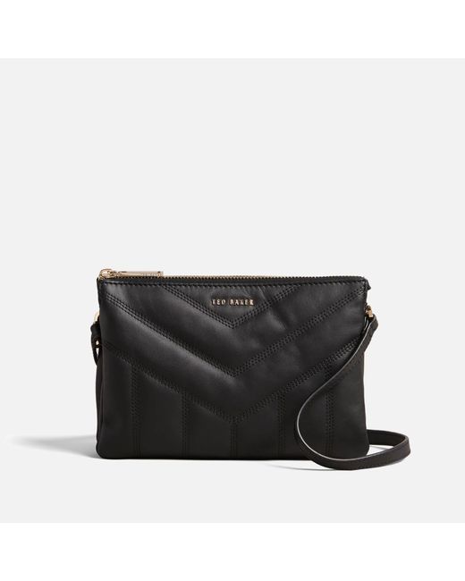 Ted Baker Black Ayasini Leather Quilted Puffer Cross Body Bag