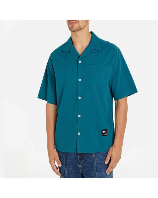 Tommy Hilfiger Blue Camp Cotton Seersucker Shirt for men