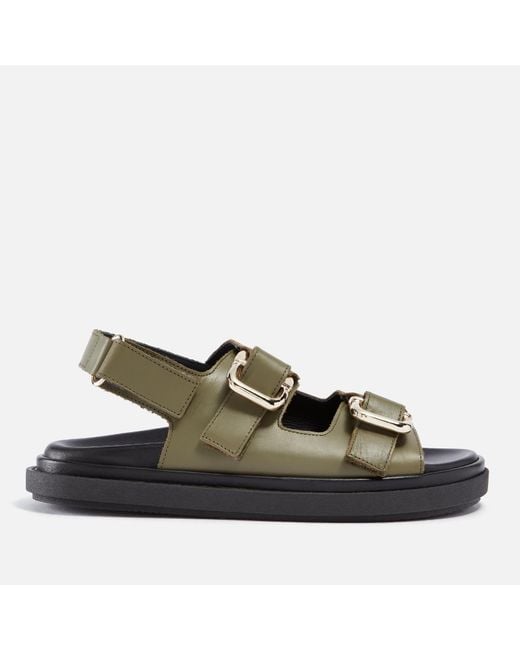 Alohas Green Harper Leather Double Strap Sandals
