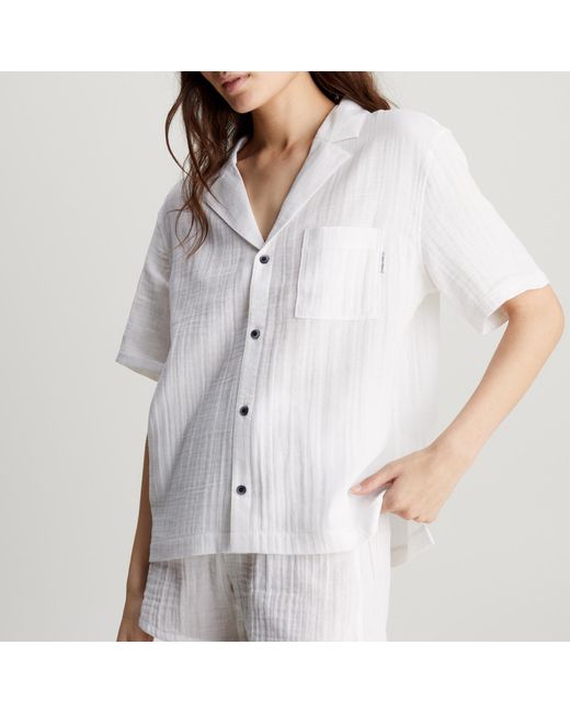 Calvin Klein White Textured Cotton-gauze Shirt
