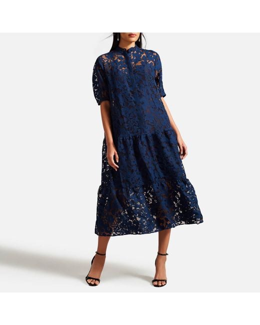 Ted Baker Blue Claarey Broderie Anglaise Midi Dress