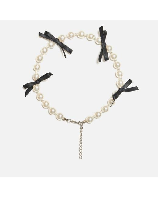 Sister Jane White Dasha Faux Pearl Bow Necklace