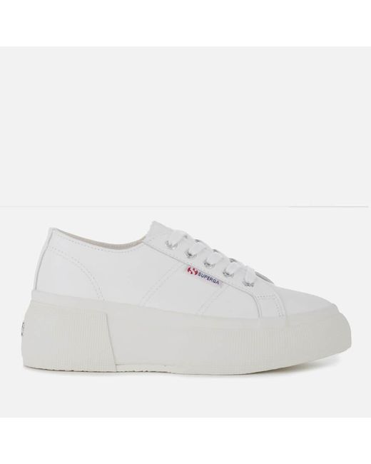 Superga 2287 Leanappaw Leather Flatform Trainers in White | Lyst Australia