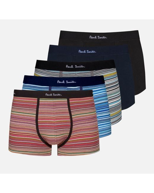 Paul Smith Blue Loungewear Five-Pack Stripe Stretch-Cotton Boxer Shorts for men