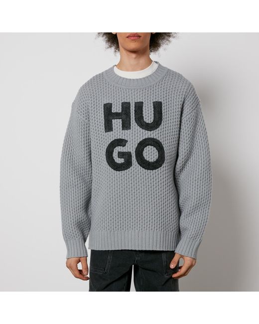 HUGO Gray Stackar Cable-knit Wool-blend Jumper for men