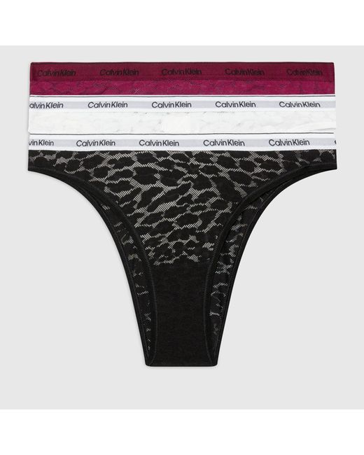 Calvin Klein Black Modern Semi-sheer Leopard Stretch-lace 3-pack Briefs