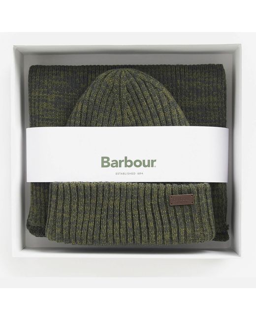 Barbour Green Crimdon Knit Beanie & Scarf Gift Set for men