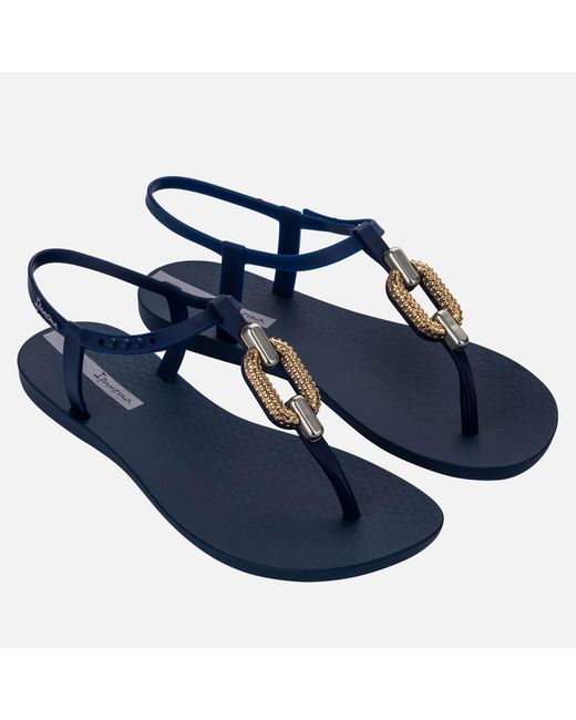 Ipanema Blue Sparkle Gold-tone Chain Rubber Sandals