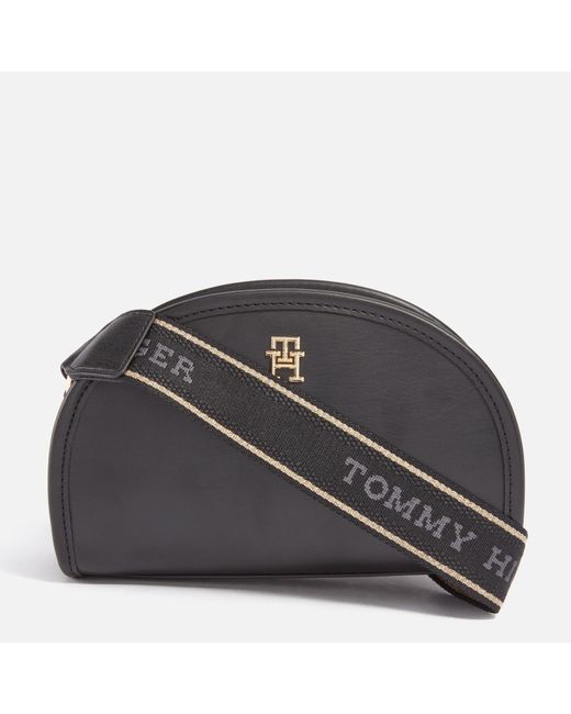 Tommy Hilfiger Black Monotype Half Moon Faux Leather Camera Bag