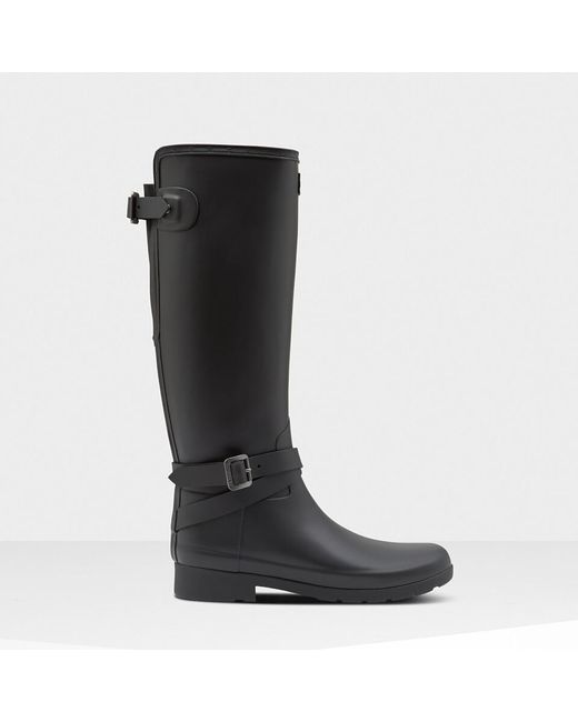 Hunter Black Refined Back Adjustable Tall Boots With Ankle Strap