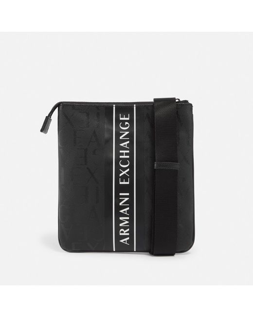 Armani Exchange Black Tape Logo Canvas Crossbody Bag for men