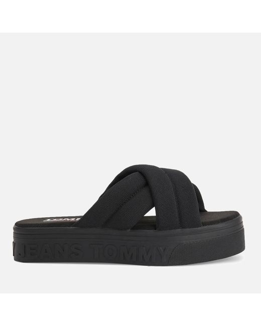 Tommy Hilfiger Denim Flatform Sandals in Black | Lyst