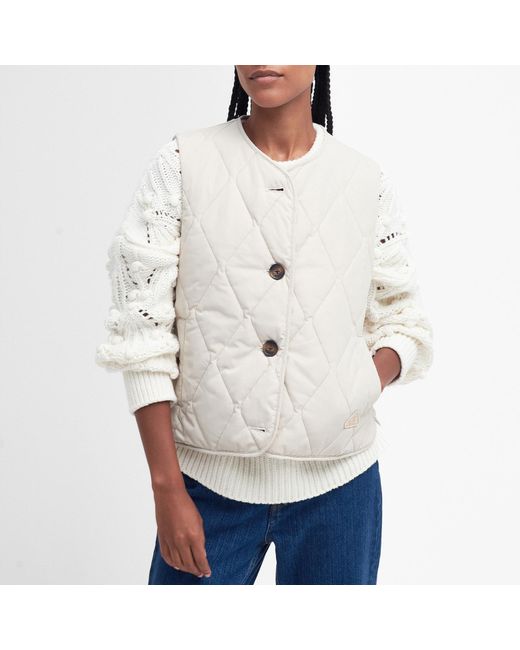 Barbour White Kelley Harlequin-quilted Shell Gilet