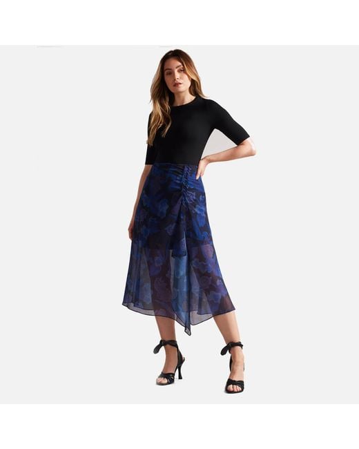 Ted Baker Lexiy Floral Print Chiffon Skirt in Blue | Lyst