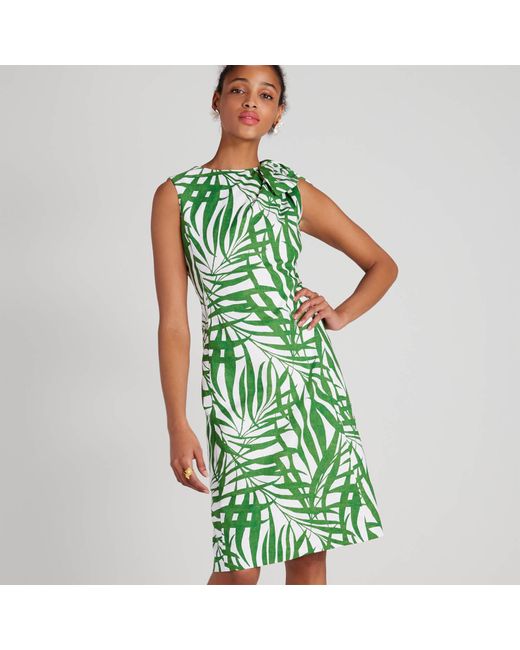 Kate Spade Green Palm Fronds Knot Shoulder Dress