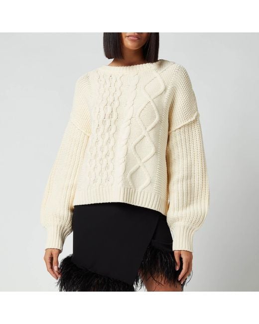 Free People White Dream Cable Crew Jumper