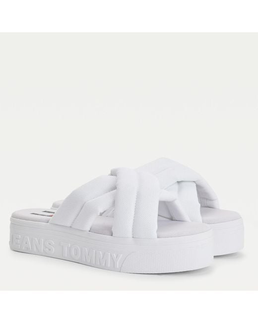 Tommy Hilfiger Denim Flatform Sandals in White | Lyst