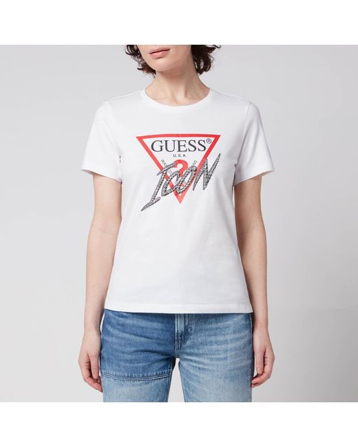 Guess Cotton Icon T-shirt in White - Lyst