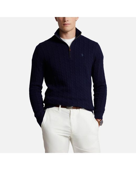 Polo Ralph Lauren Woll-Baumwoll-Pullover mit Zopfmuster in Blue für Herren