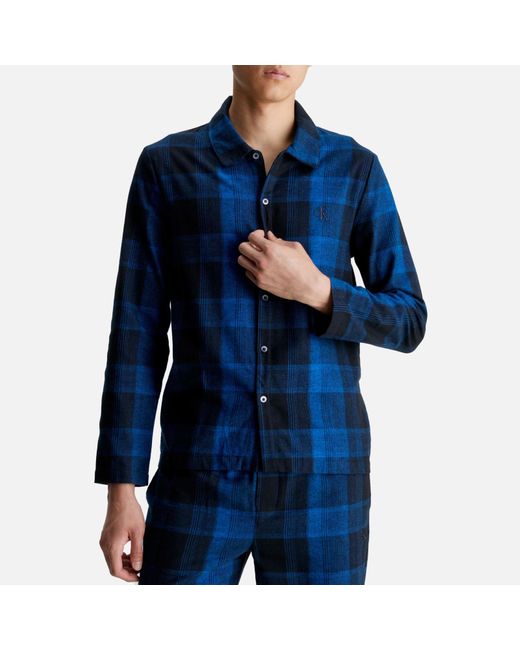 Calvin Klein Blue Long Sleeved Cotton-flannel Pyjama Shirt for men