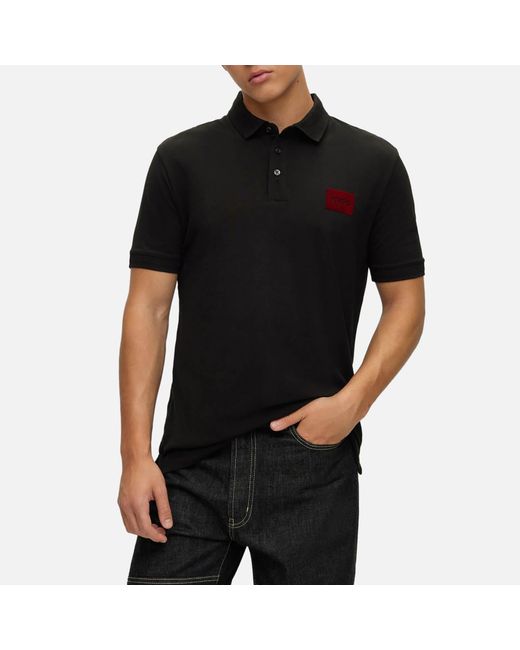 HUGO Black Dereso V Badge Logo Polo Shirt for men