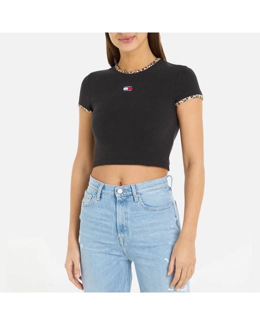 Tommy Hilfiger Blue Cropped Cotton-blend Leo Binding Tee