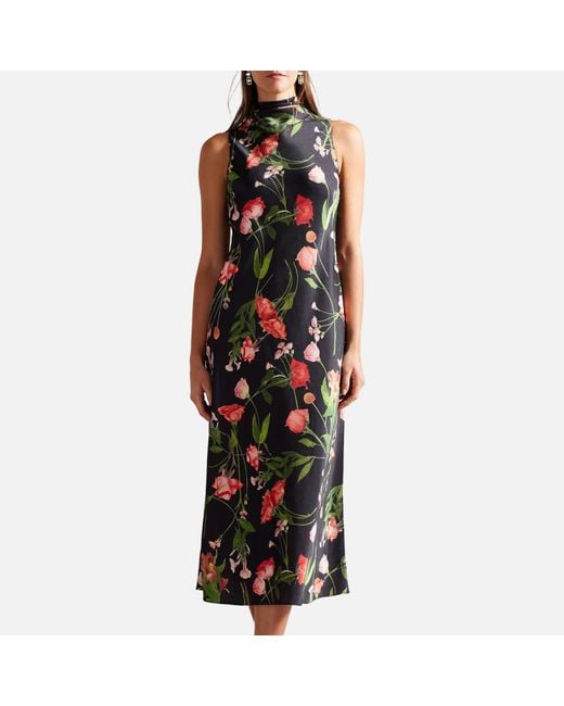 Ted Baker Black Connihh Floral-print Satin Midi Dress