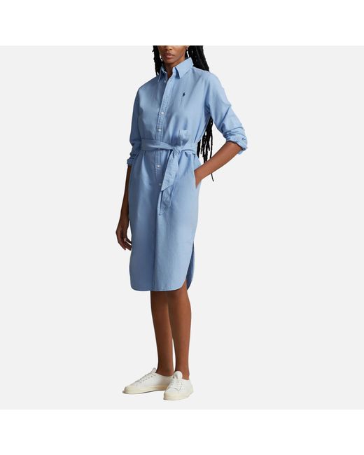 Polo Ralph Lauren Blue Long Sleeve Cotton-Poplin Shirt Dress