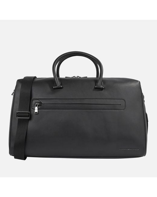 Tommy Hilfiger Black Modern Faux Leather Duffle Bag for men