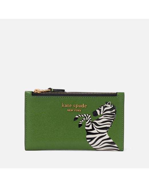 Kate Spade Green Zebra Print Saffiano Leather Bifold Wallet