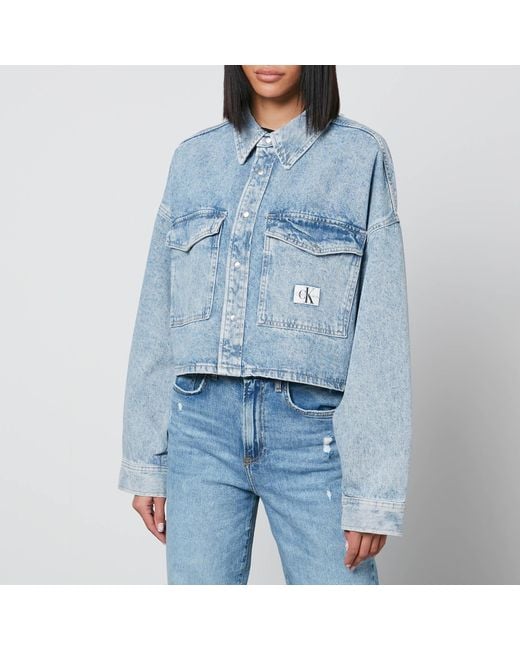 Calvin Klein Oversized Cropped Denim Shirt Jacket in Blue | Lyst Canada