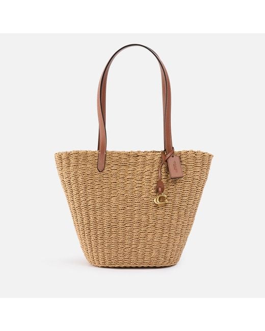 COACH Brown Straw Small Tote Bag