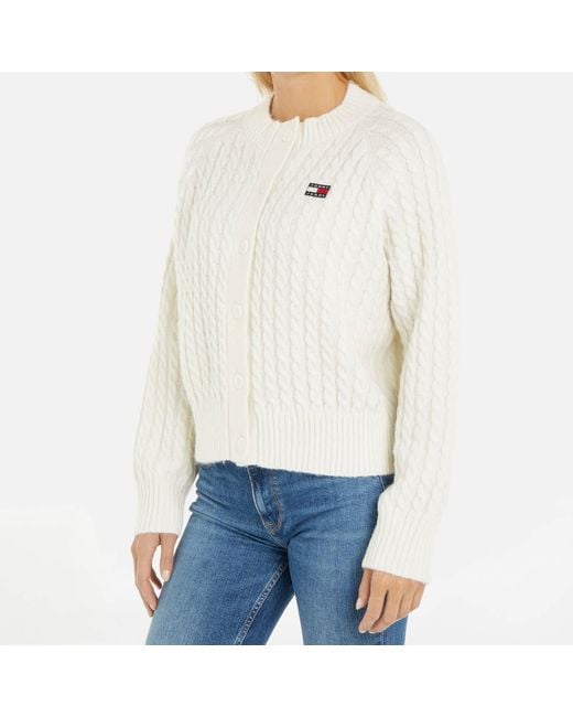 Tommy Hilfiger White Small Badge Cable-knit Cardigan