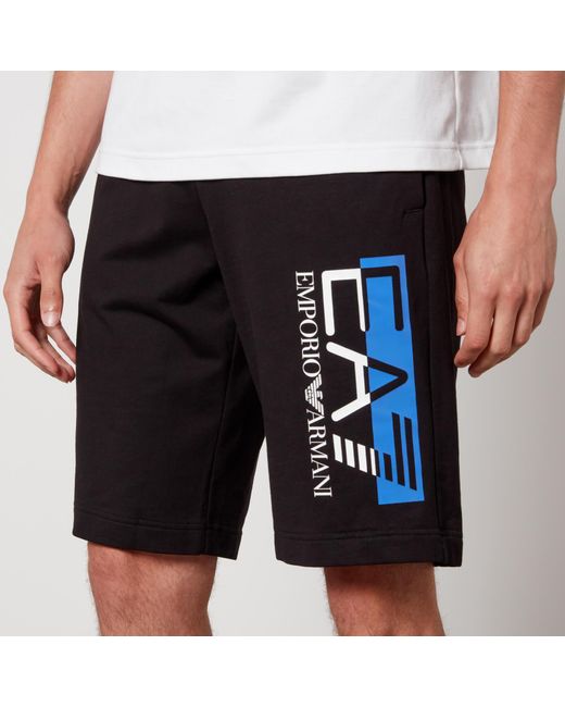 EA7 Black Emporio Armani Logo Stretch-cotton Shorts for men