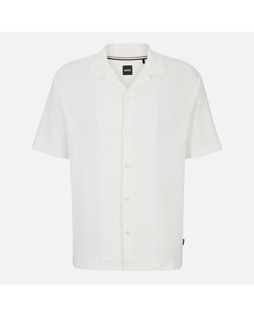 Boss White Powell Ribbed Cotton Shirt for men
