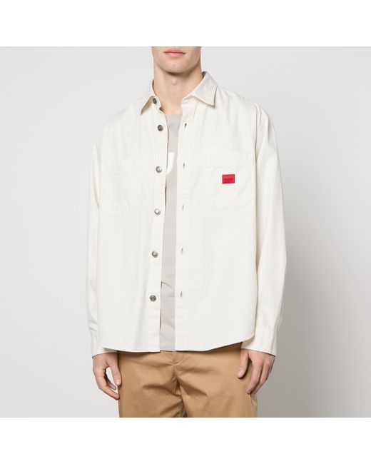HUGO White Erato Long Sleeved Cotton-twill Shirt for men