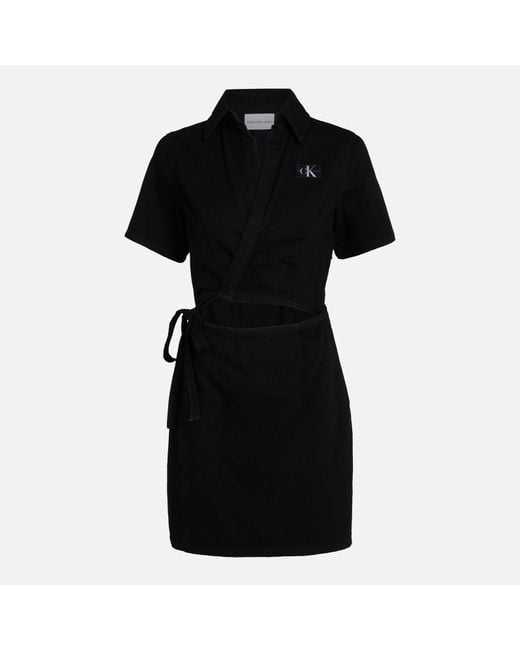 Calvin Klein Black Short Sleeve Cotton-Blend Wrap Dress