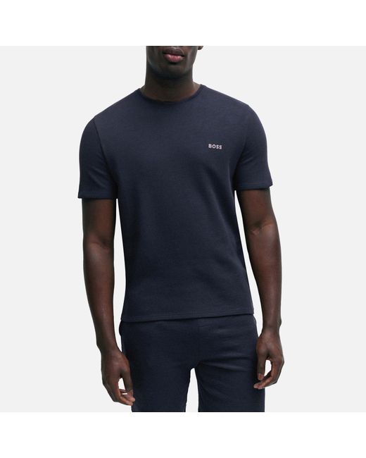 Boss Blue Cotton-blend Waffle-jersey T-shirt for men