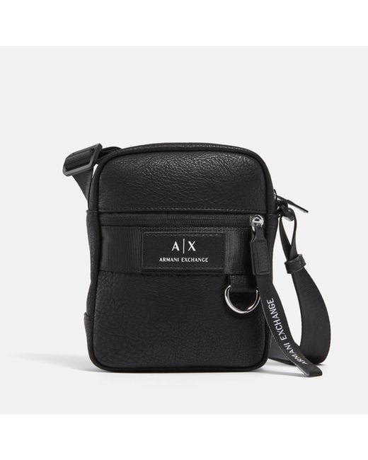 Armani Exchange Black Faux Leather Messenger Bag for men