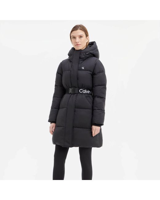 Calvin Klein Belted Nylon Puffer Coat in Black | Lyst Australia
