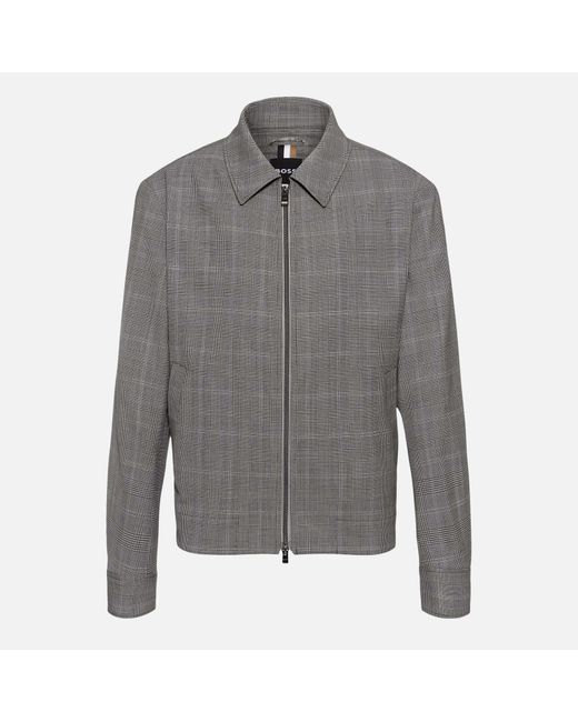 Boss Gray C-hanry Checked Wool-blend Zipped Jacket for men
