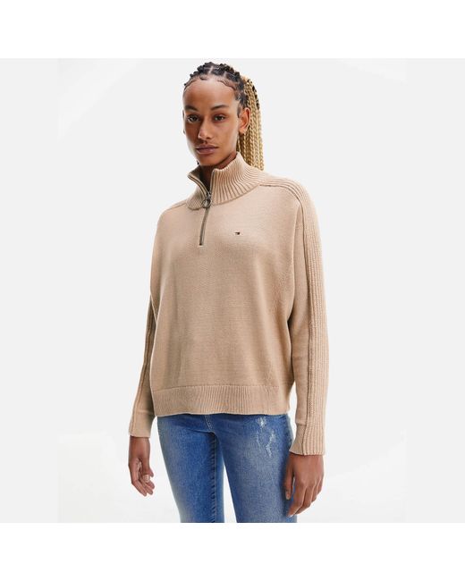 Tommy Hilfiger Zip-up High Sweater in Natural | Lyst Australia
