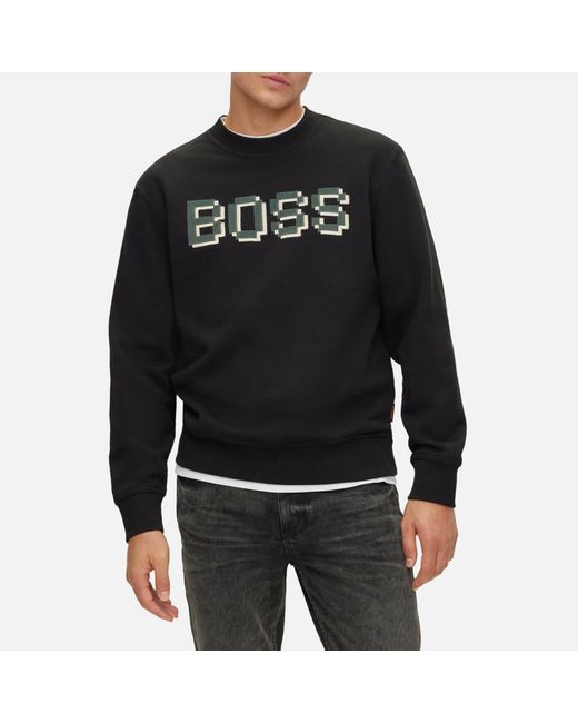 Boss Weglitchlogo Cotton-Jersey Sweatshirt in Black für Herren