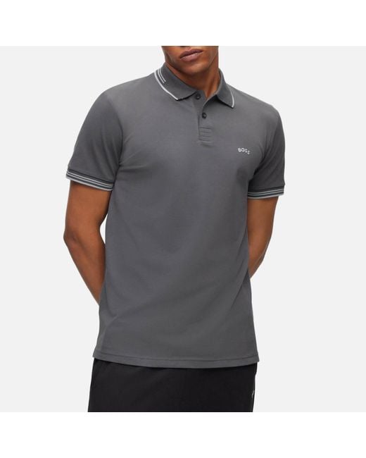 Boss Paul Logo Cotton-Blend Polo Shirt in Gray für Herren