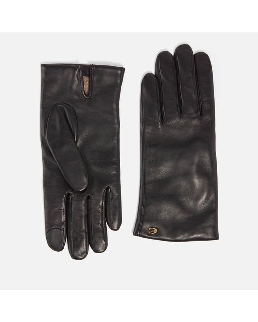 COACH Black Sculpted C Leather Tech Gloves