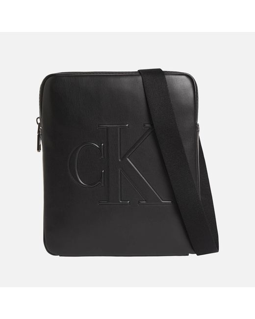 Calvin Klein Logo Faux Leather Messenger Bag in Black für Herren