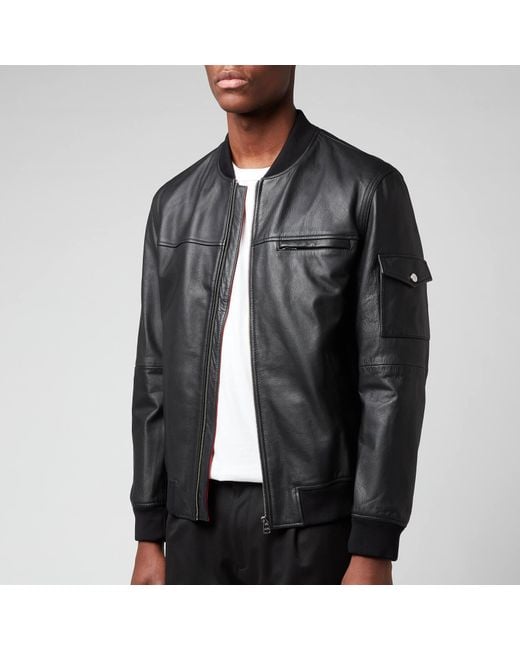 HUGO Livius Leather Jacket in Black for Men | Lyst