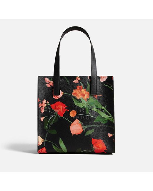 Ted Baker Black Flircon Logo-embroidered Floral-print Large Faux-leather Tote