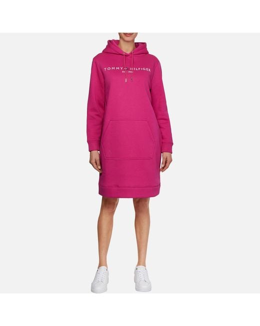 Tommy Hilfiger Pink Logo Cotton-blend Hoodie Dress